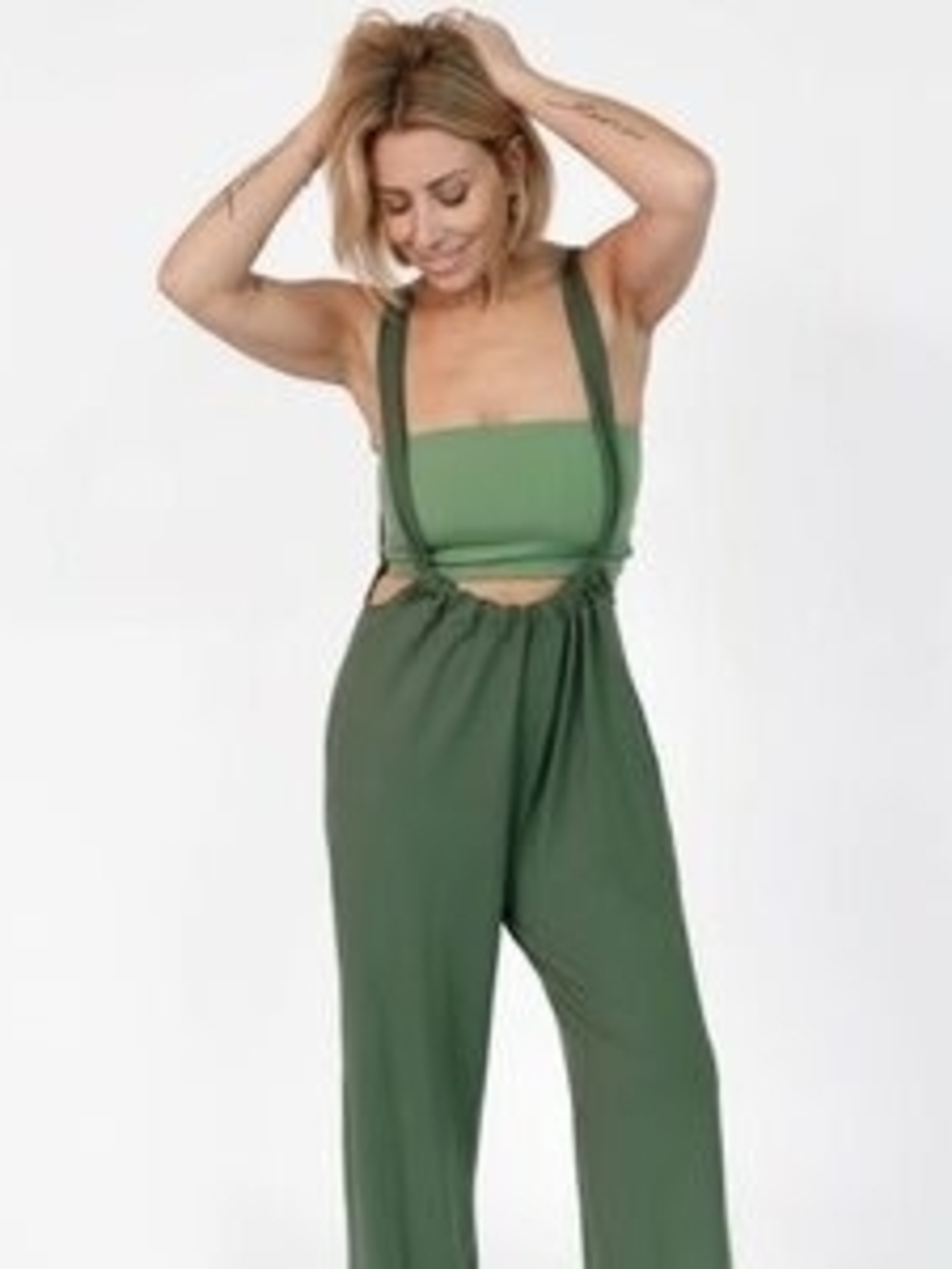 SMASH + TESS Green Suspender Wide-Leg Jumpsuit